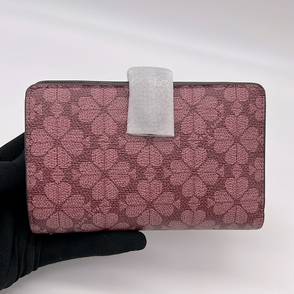 Kate Spade Signature Spade Flower Medium Compact Bifold Wallet Grenache - Picture 3 of 16